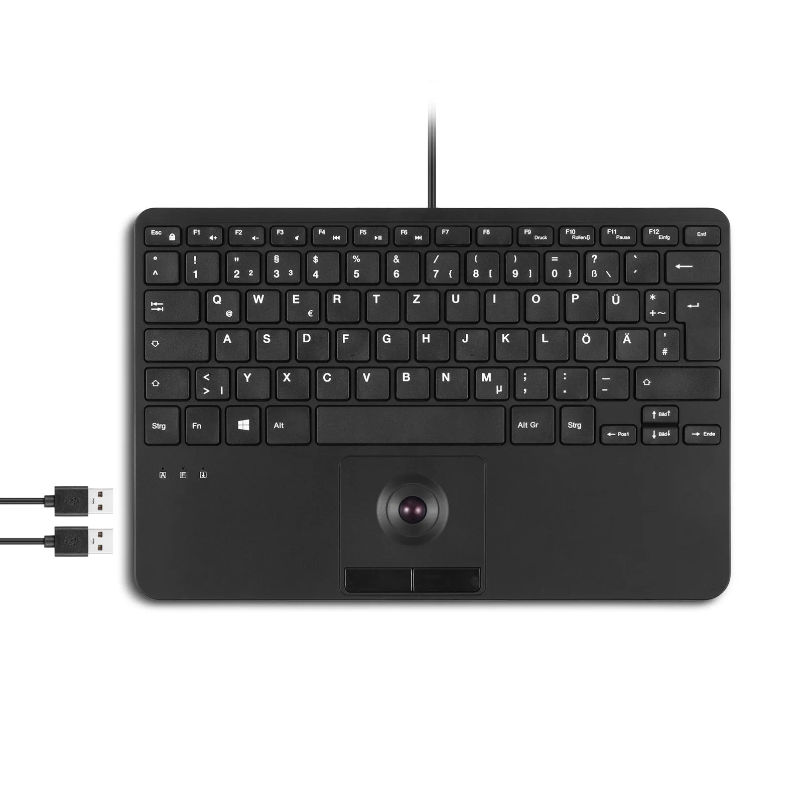 Perixx PERIBOARD-526, Wired Mini USB Keyboard with Trackball - Scissor Keys - Build-in 2 USB Hubs