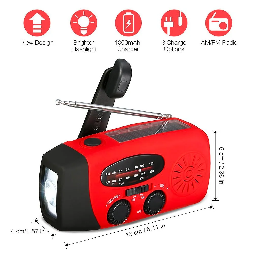 Portable Emergency Solar/Dynamo/DC & AM/FM/NOAA Radio & LED Flashlight & 1000mAh Charger Power Bank Stealth Angel Survival