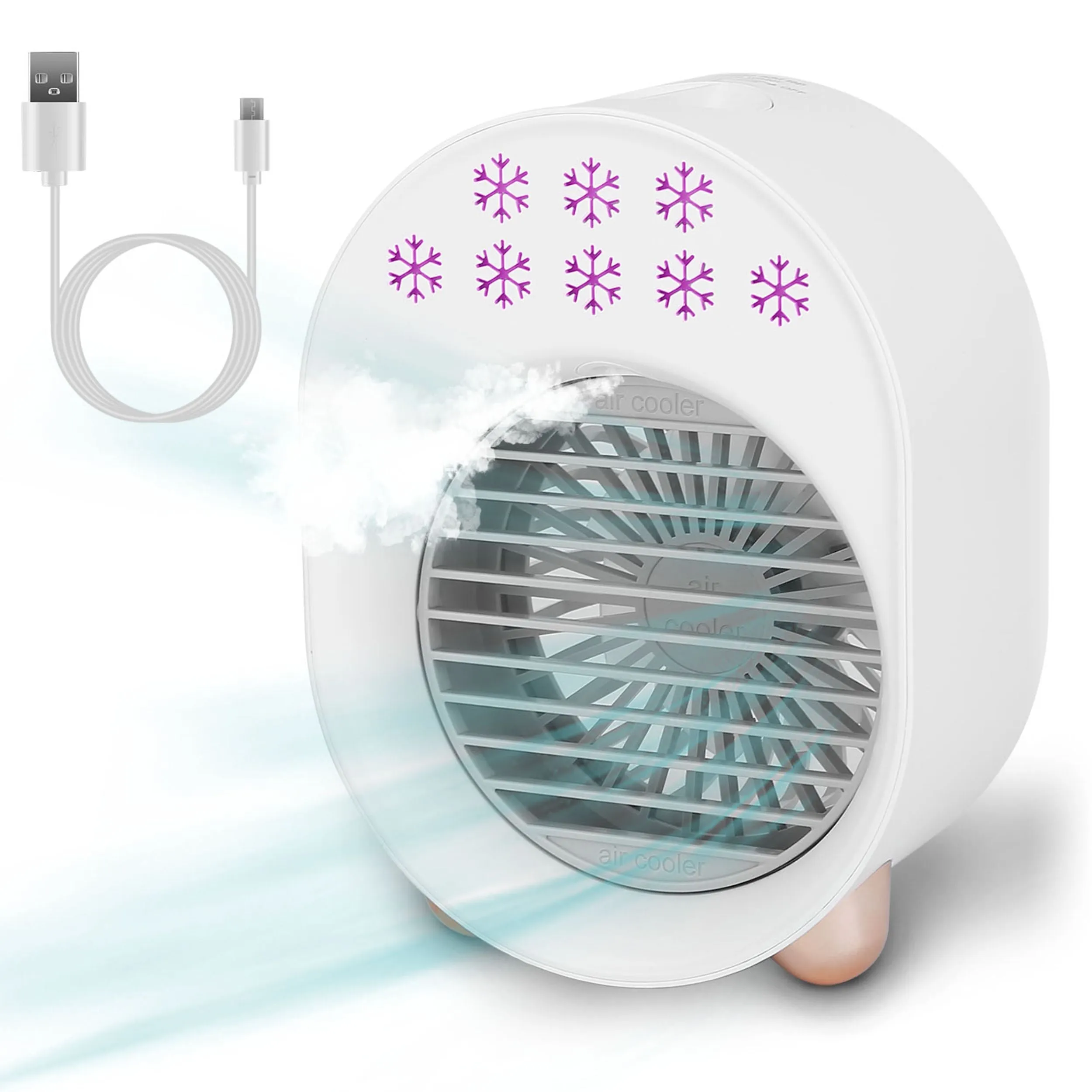 Portable Mini Desktop Air Conditioner Fan - 4-in-1 Cooling Pack, USB Rechargeable, 3 Wind Modes