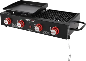 Royal Gourmet GD4002T 4-Burner Tailgater Grill & Griddle Combo, Portable Propane Gas Grill and Griddle, 2-in-1 Combo Design for Backyard or Outdoor BBQ Cooking, 40,000 BTU, Black