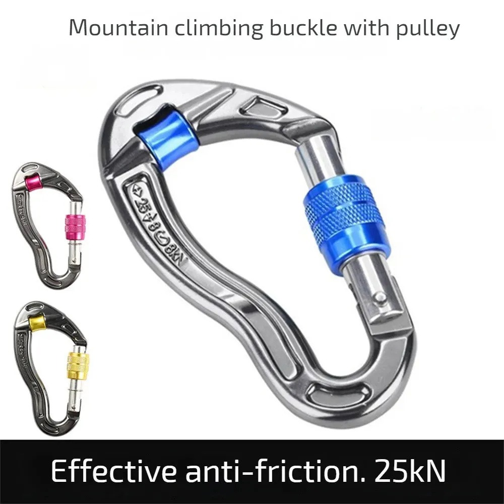 Screwgate Climbing Mountaineering Carabiner Buckle with Pulley Wheel for Tree Carving Arborist Rigging Rappelling