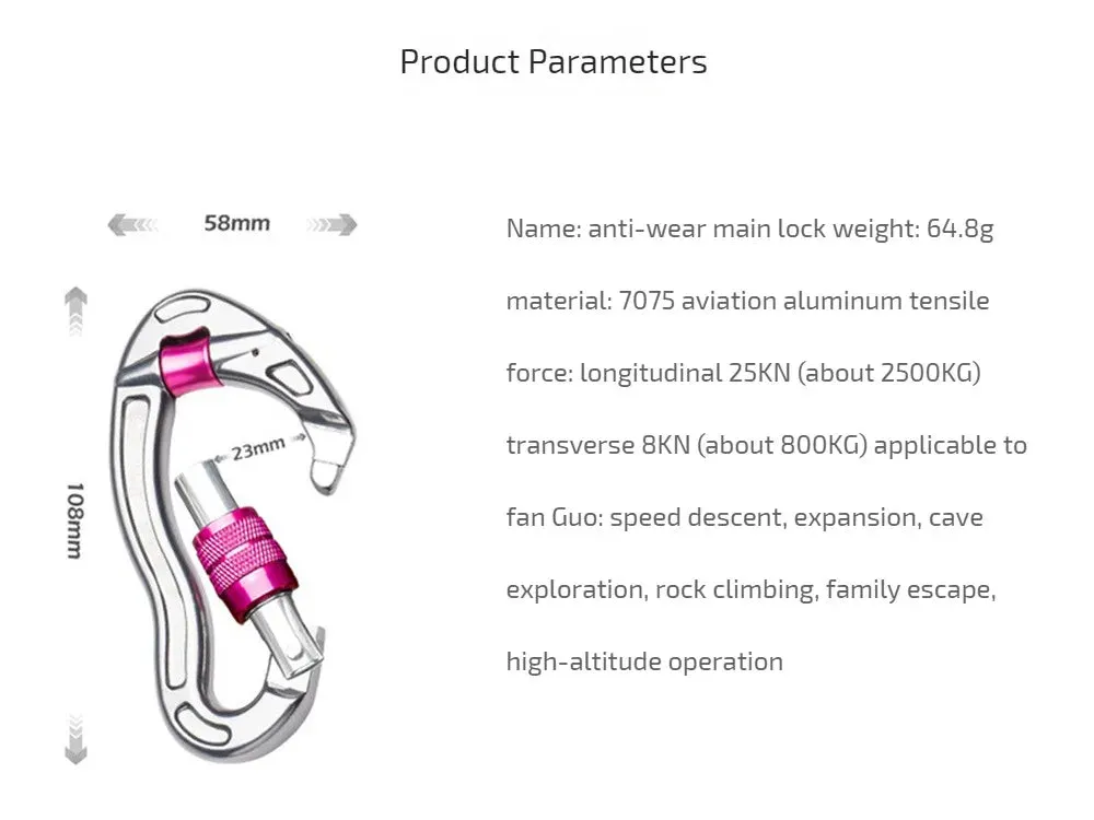 Screwgate Climbing Mountaineering Carabiner Buckle with Pulley Wheel for Tree Carving Arborist Rigging Rappelling