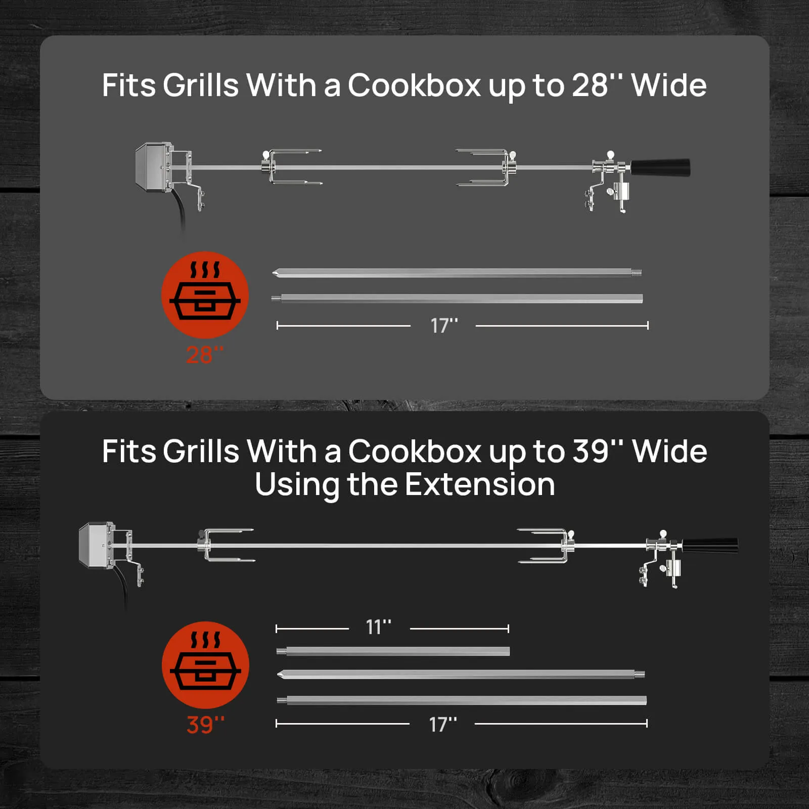 Stainless Steel Rotisserie Kit for Gas Grills with A Cookbox up to 39''