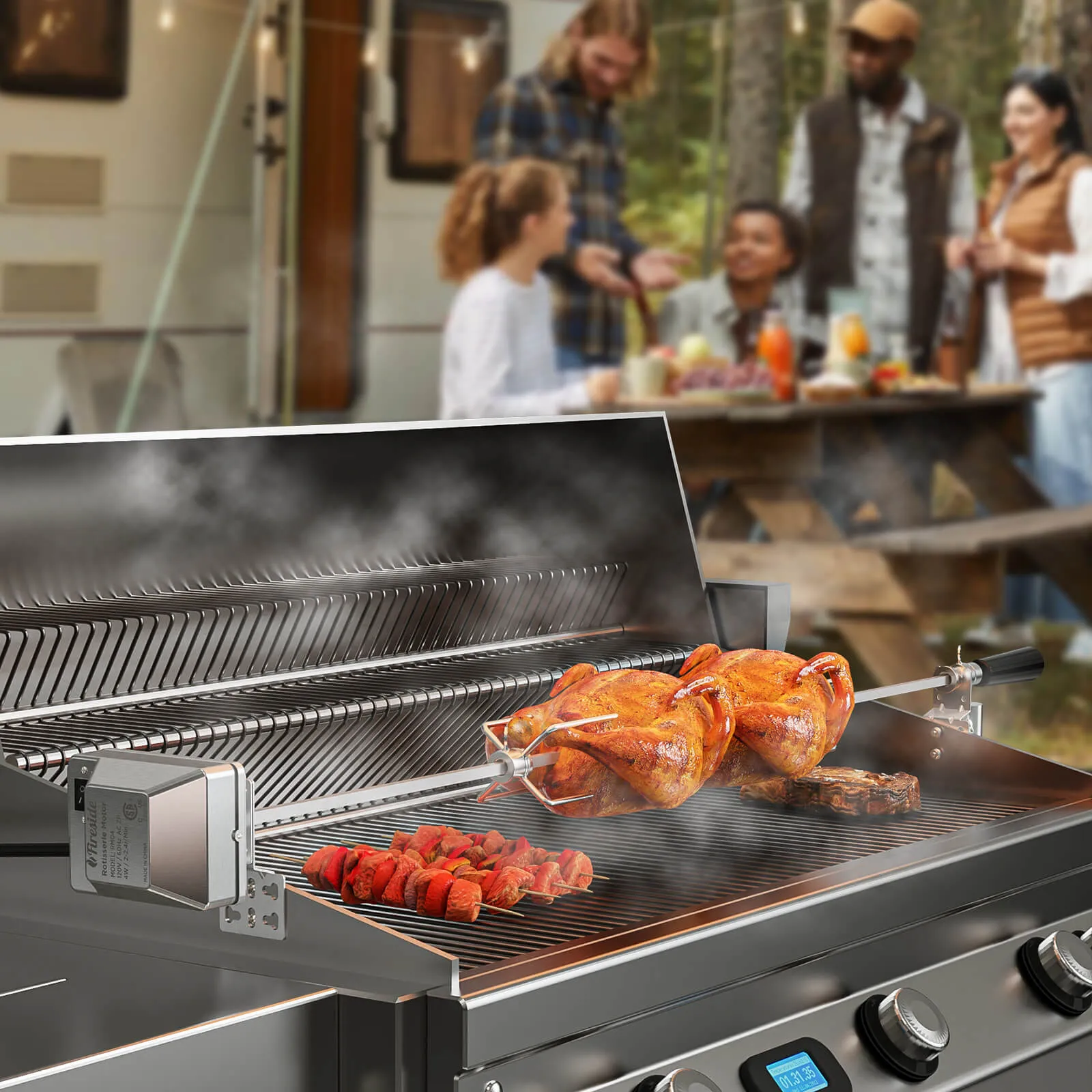 Stainless Steel Rotisserie Kit for Gas Grills with A Cookbox up to 39''