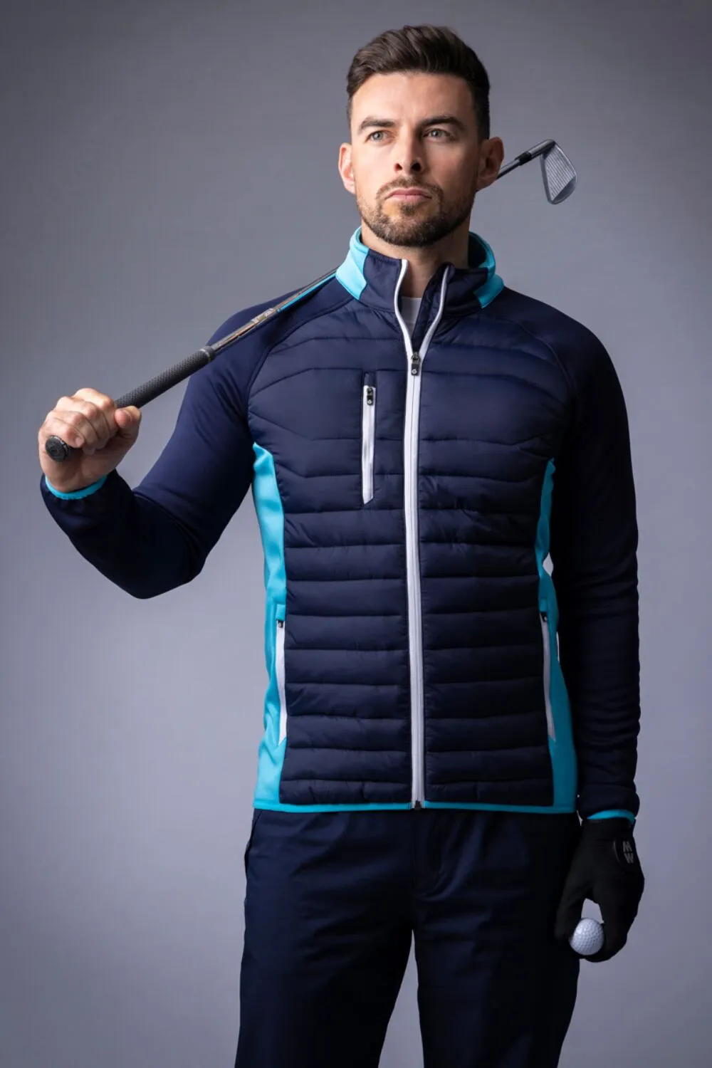 SUNDERLAND Zermatt Zip Front Performance Golf Jacket - Mens - Navy / Aqua / White