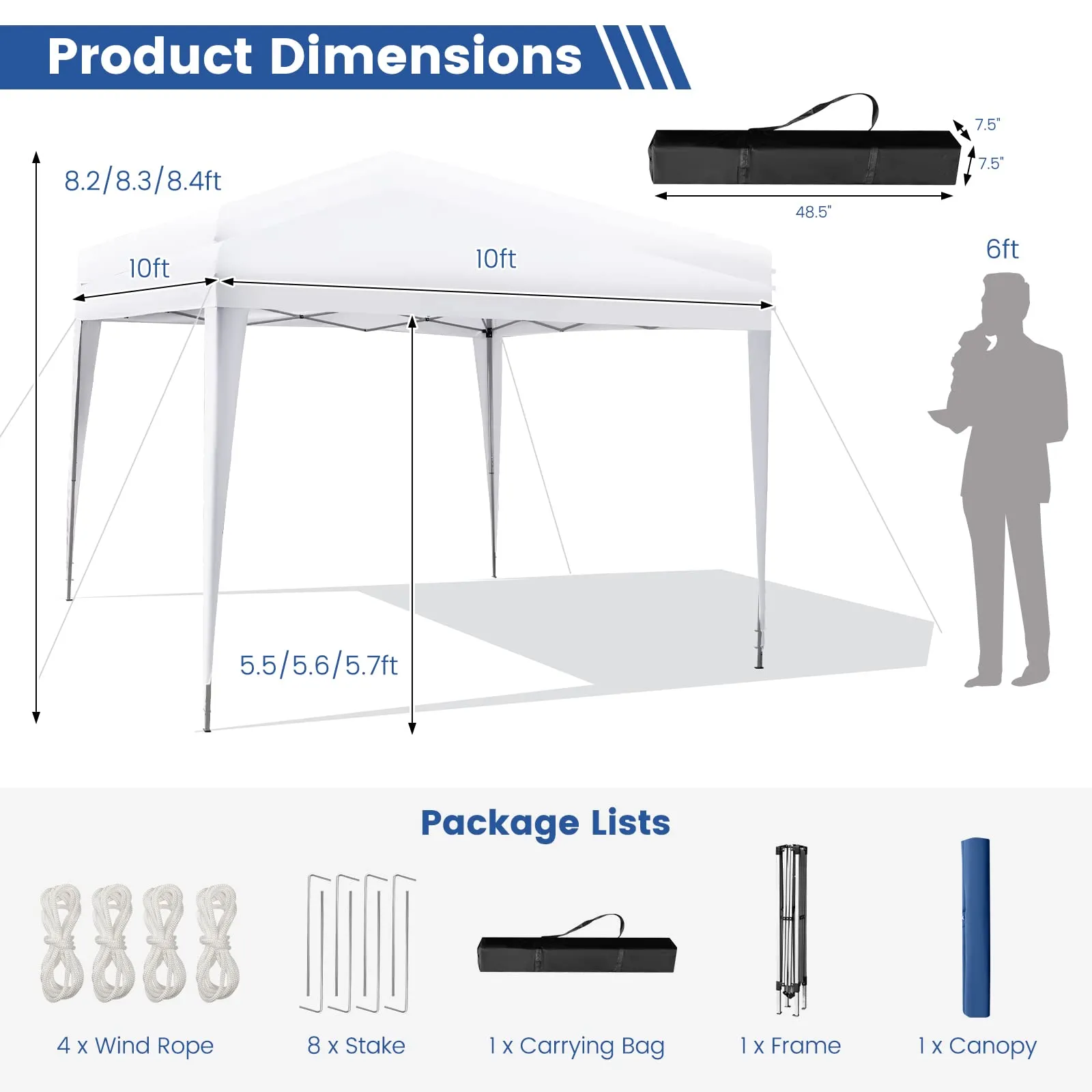 Tangkula 10x10 Ft Pop Up Canopy Tent, Easy Setup Instant Canopy with 8 Stakes