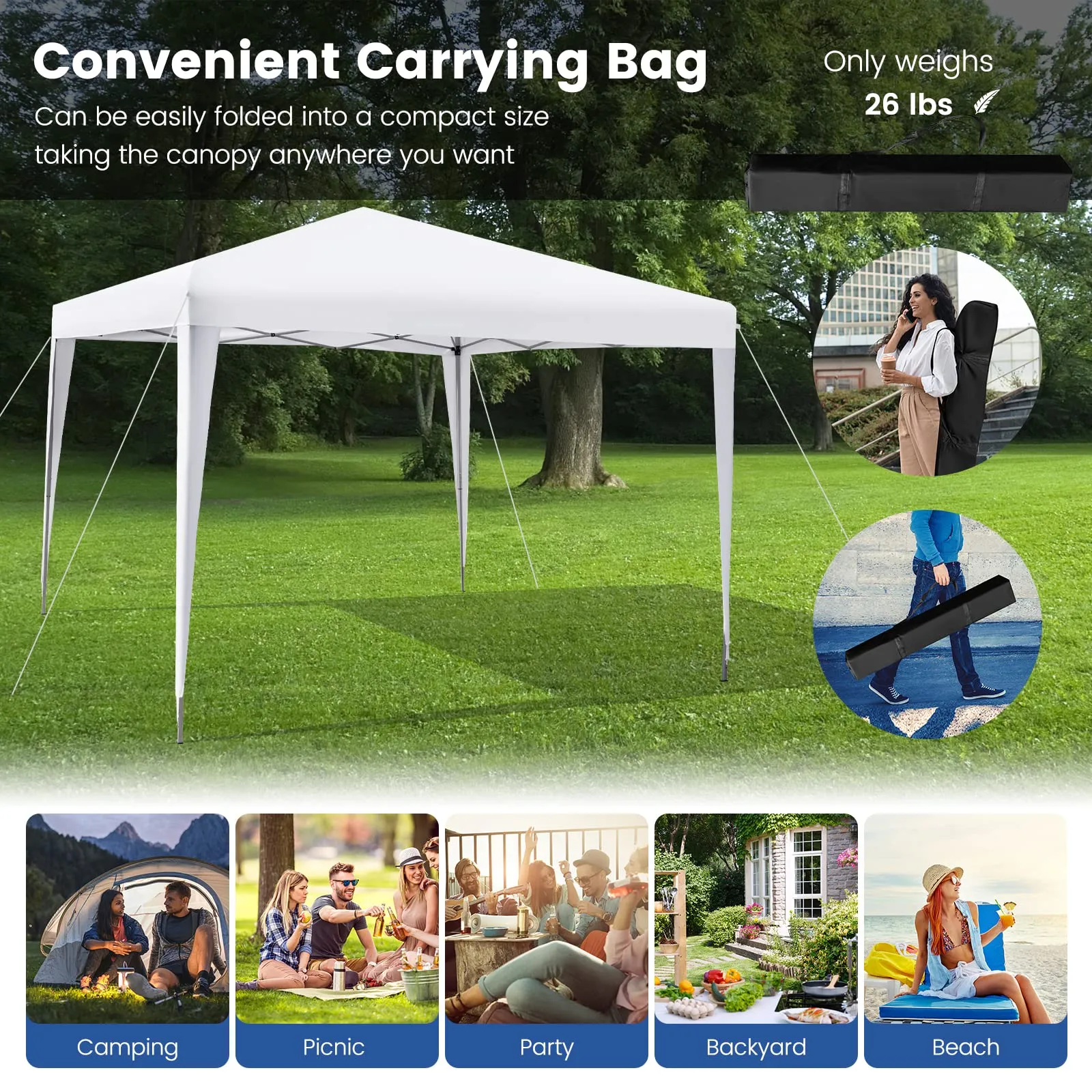 Tangkula 10x10 Ft Pop Up Canopy Tent, Easy Setup Instant Canopy with 8 Stakes