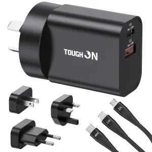 Tough On 30W Dual Port Universal Travel Fast Wall Charger with 3 in 1 Charging Cable