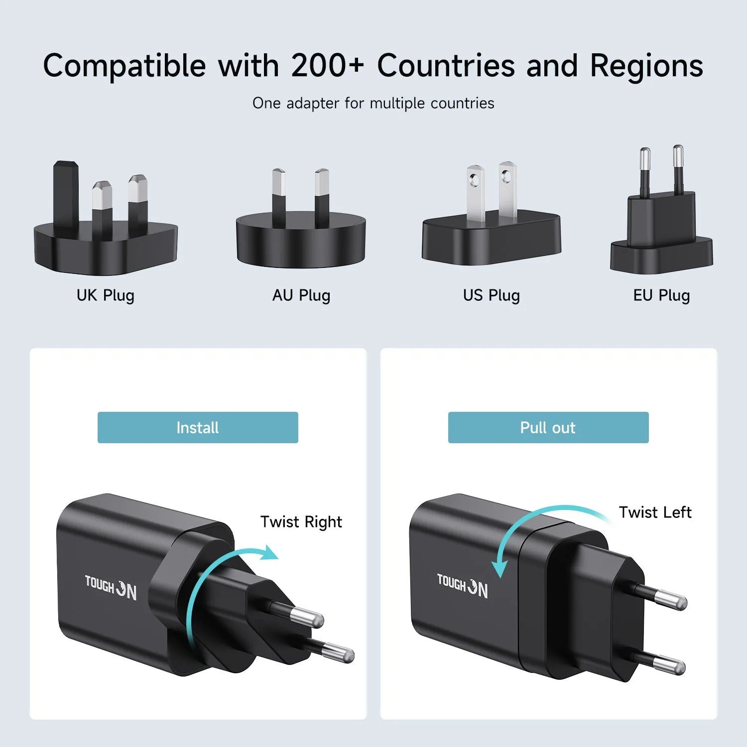 Tough On 30W Dual Port Universal Travel Fast Wall Charger with 3 in 1 Charging Cable