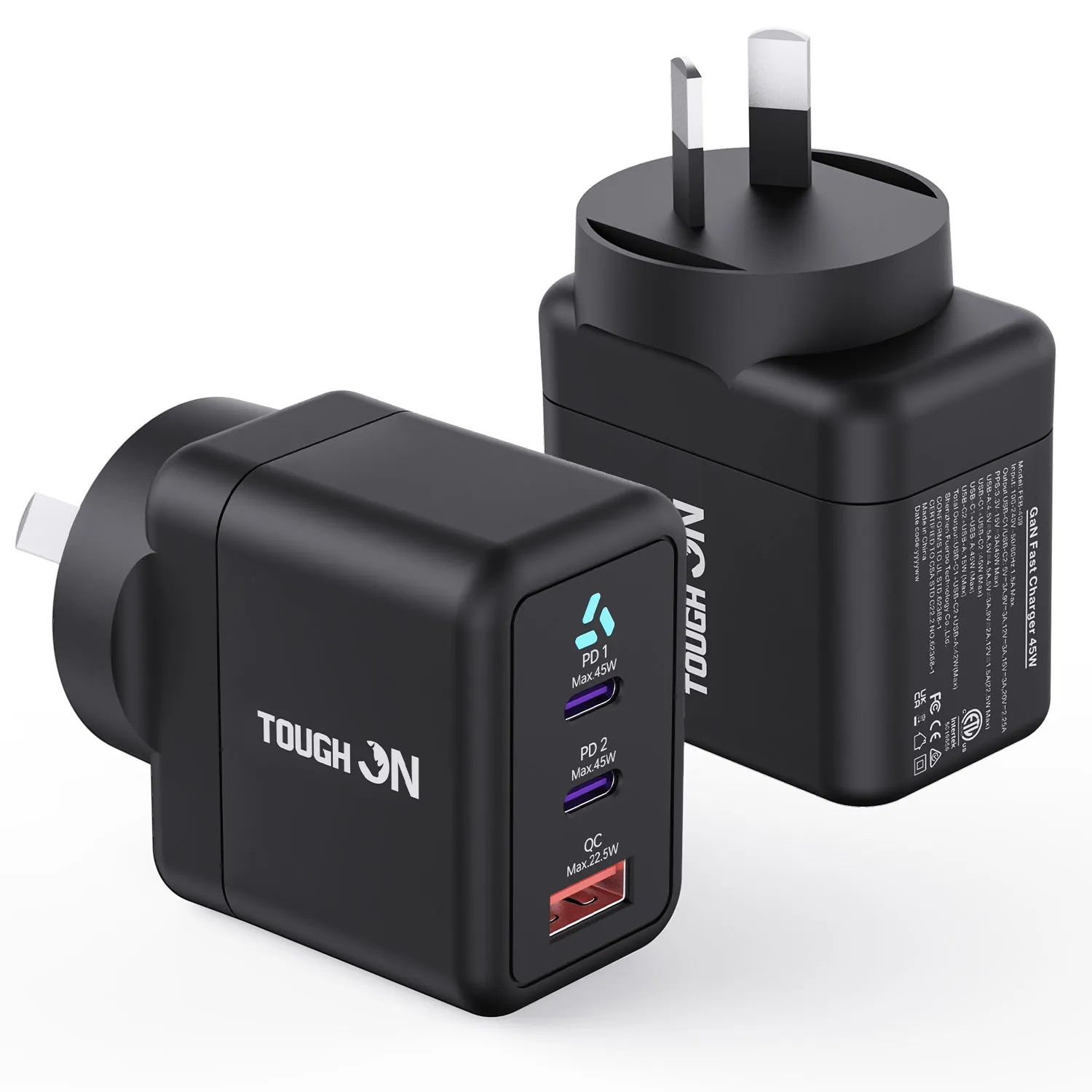 Tough On 45W 3 Port PD & QC 3.0 Fast Wall Charger