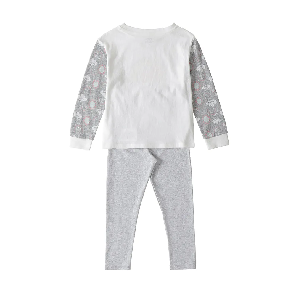 Vauva Girls Long Sleeves Rainbow Sleeping Wear Set - White