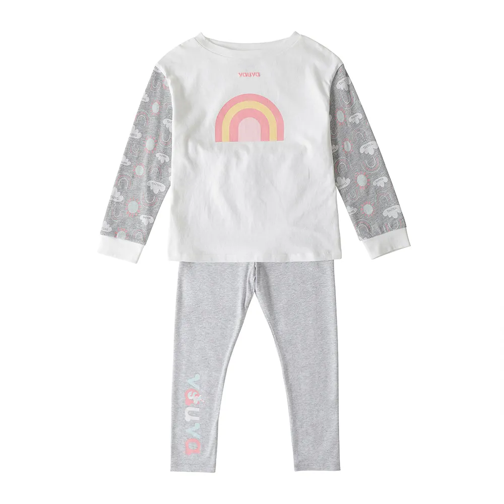 Vauva Girls Long Sleeves Rainbow Sleeping Wear Set - White