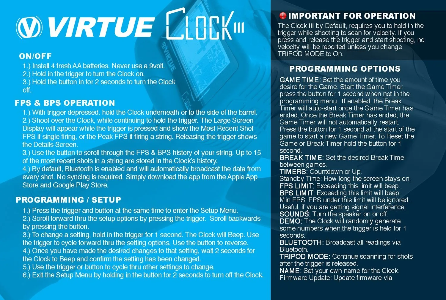 Virtue Clock III Paintball Chronograph - Cyan