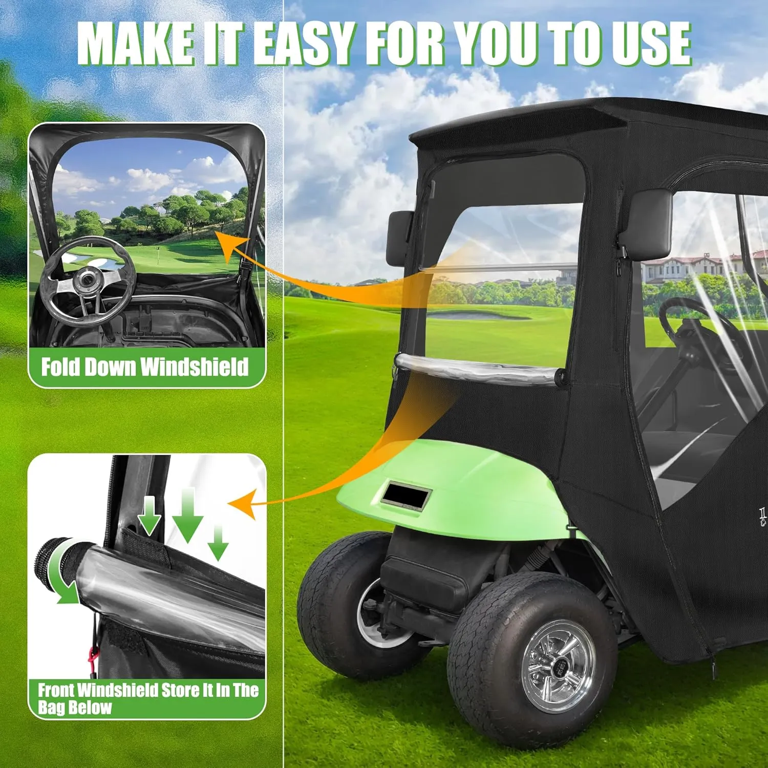 Waterproof Portable Golf Cart Enclosure for EZGO TXT RXV - 10L0L