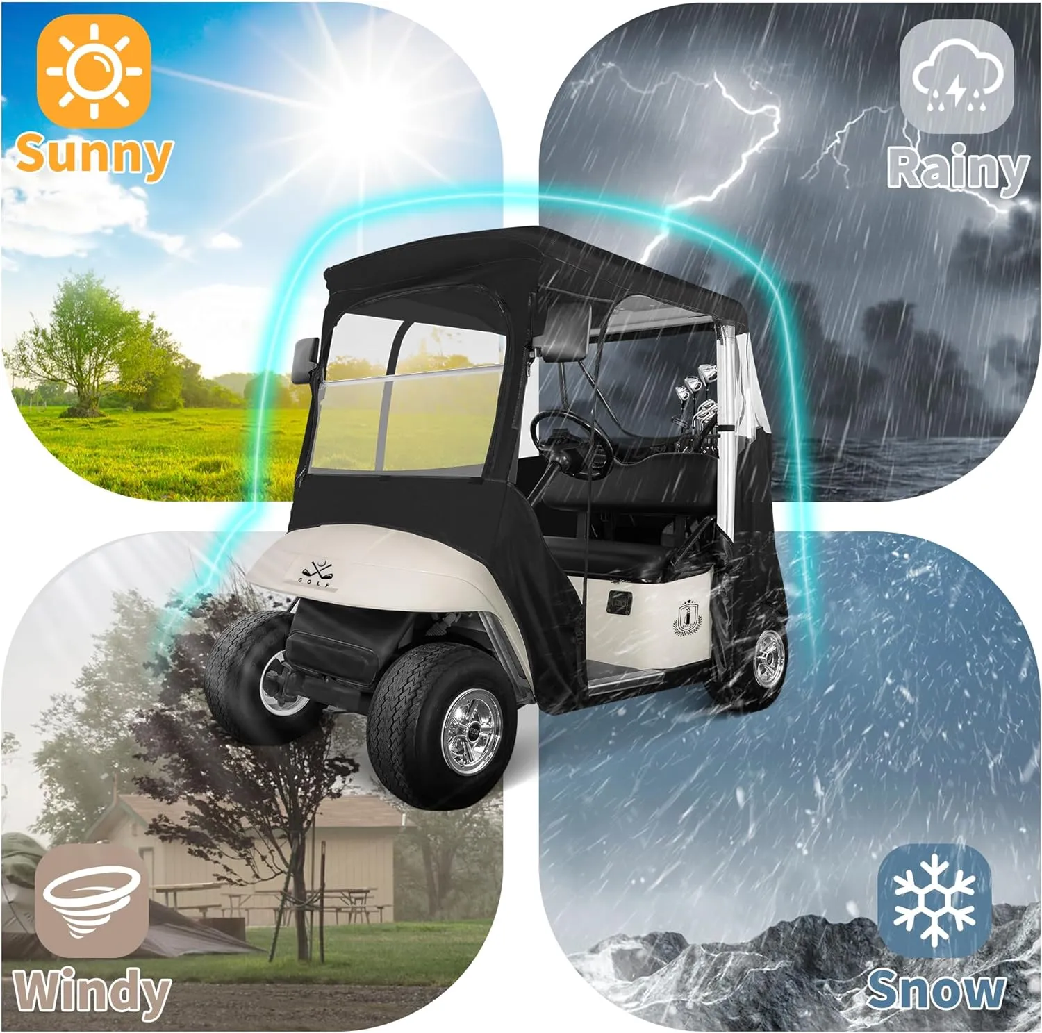 Waterproof Portable Golf Cart Enclosure for EZGO TXT RXV - 10L0L